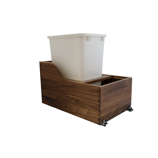 SlidingSusan™ Pull-Out Trashcan with Storage – Premium Walnut Wood